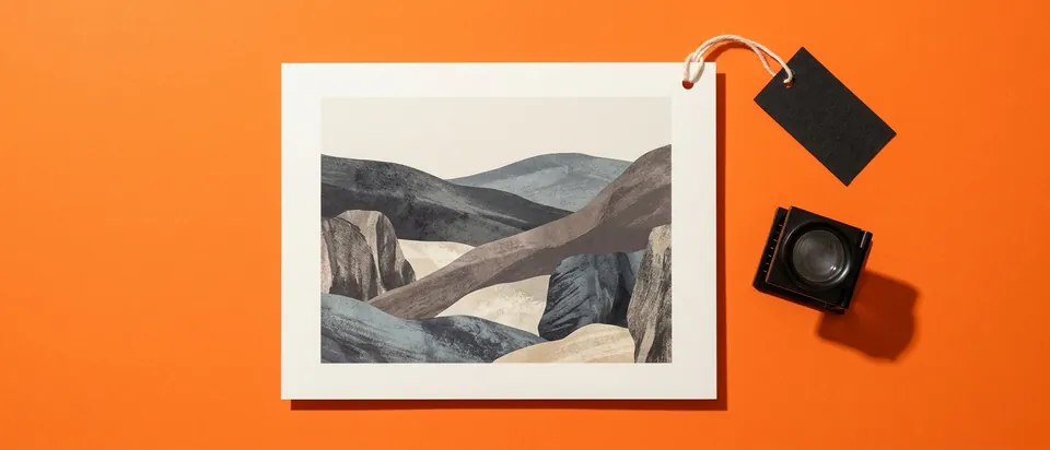 A photo print with a provenance tag tied to it and a loupe