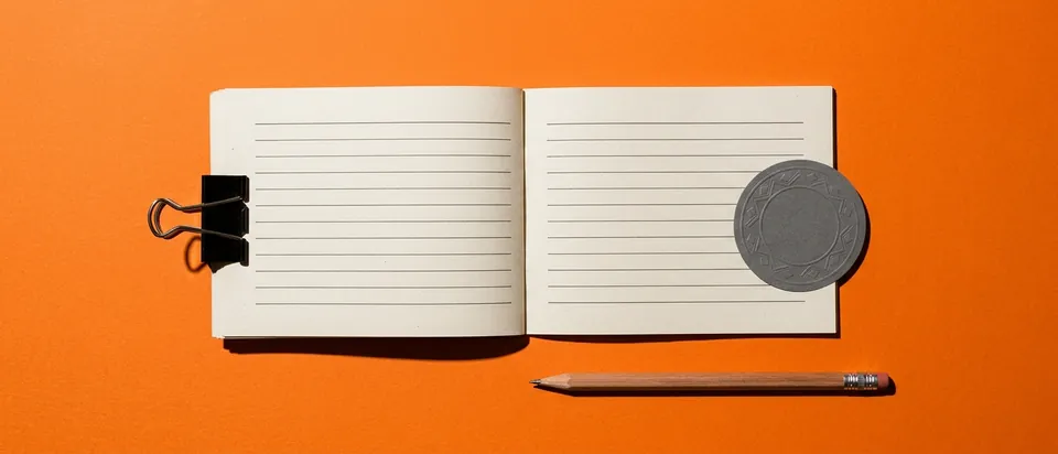 A plain government report booklet with a seal sticker on an orange background