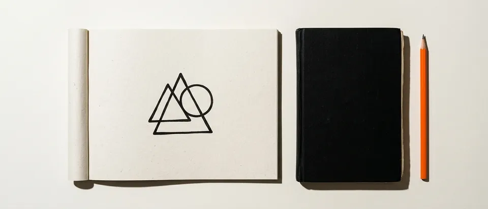 A logo sketch beside a register book, for copyright versus trademark