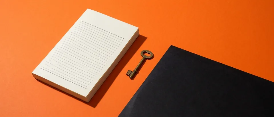 A blank terms booklet with a key on it, standing for who owns AI output